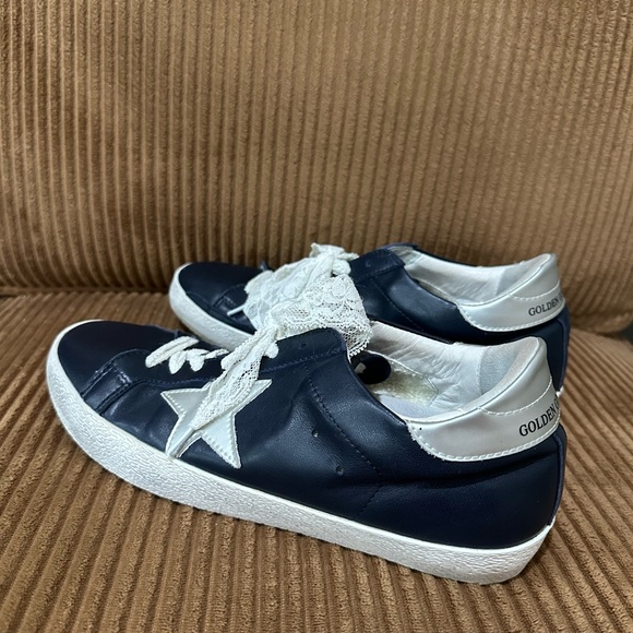 Golden Goose Superstar Navy Leather White Star Lace Laces Italy Size 42 - Picture 3 of 10